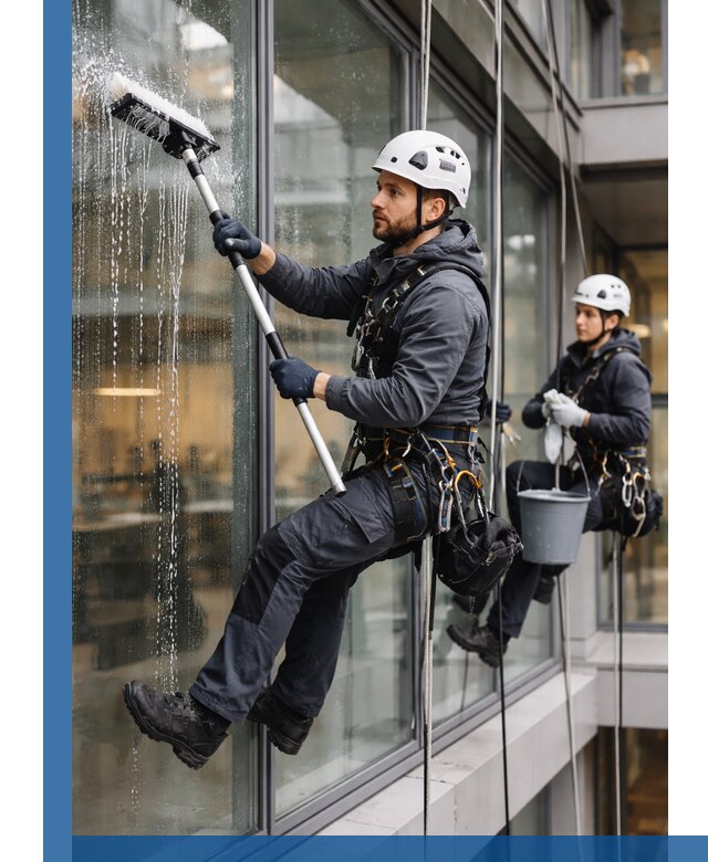 Профессиональная мойка витражей промышленными альпинистами в Лянторе