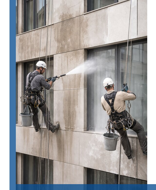 Послестроительная мойка фасада промышленным альпинизмом в Лянторе