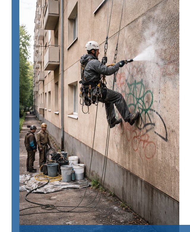 Удаление граффити с фасада в Лянторе без следов и повреждений