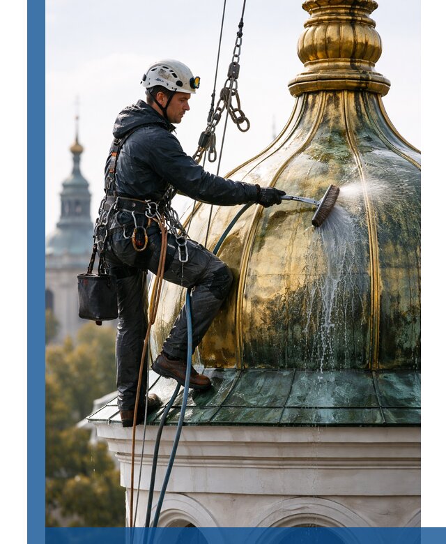 Профессиональная мойка куполов и шпилей высотными альпинистами в Лянторе
