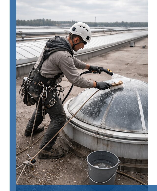 Мойка зенитных фонарей на кровле для промышленных объектов в Лянторе