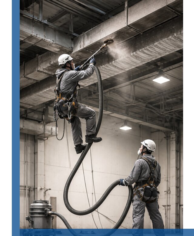 Обеспыливание потолочных конструкций в Лянторе промышленным альпинизмом