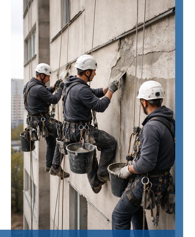 Ремонт бетонных элементов фасада в Лянторе от 2559 р. | ВЫСОТНИК-Лнт