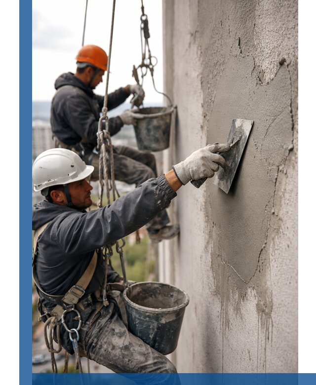 Штукатурка фасада на высоте в Лянторе профессиональные работы