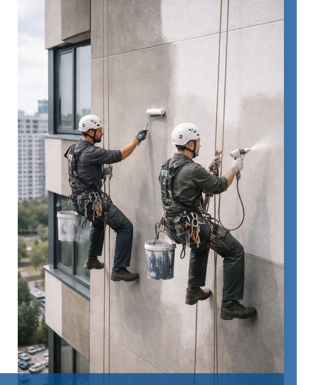 Покраска фасада альпинистами в Лянторе от 307 р. | ВЫСОТНИК-Лнт