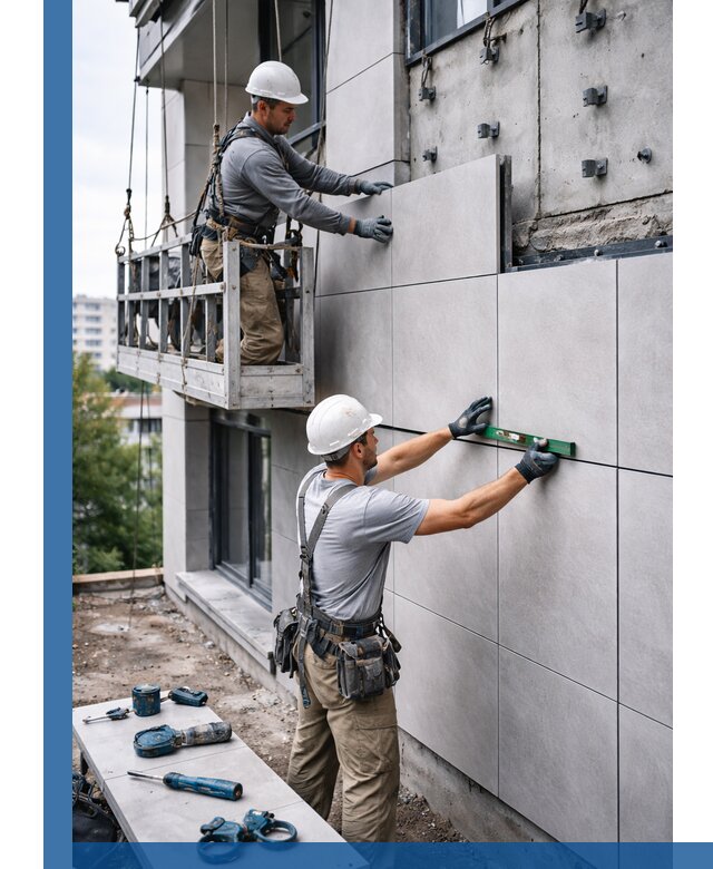 Монтаж керамогранита на фасад в Лянторе под ключ с гарантией качества