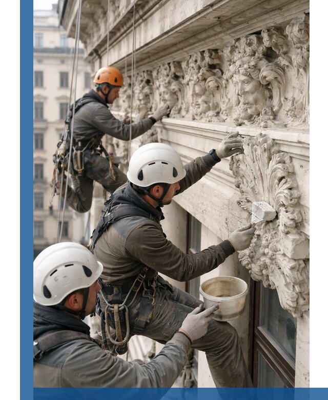 Реставрация фасадной лепнины с высотными работами в Лянторе