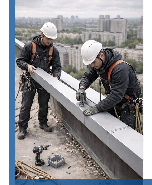 Монтаж парапетных крышек и ограждений кровли в Лянторе