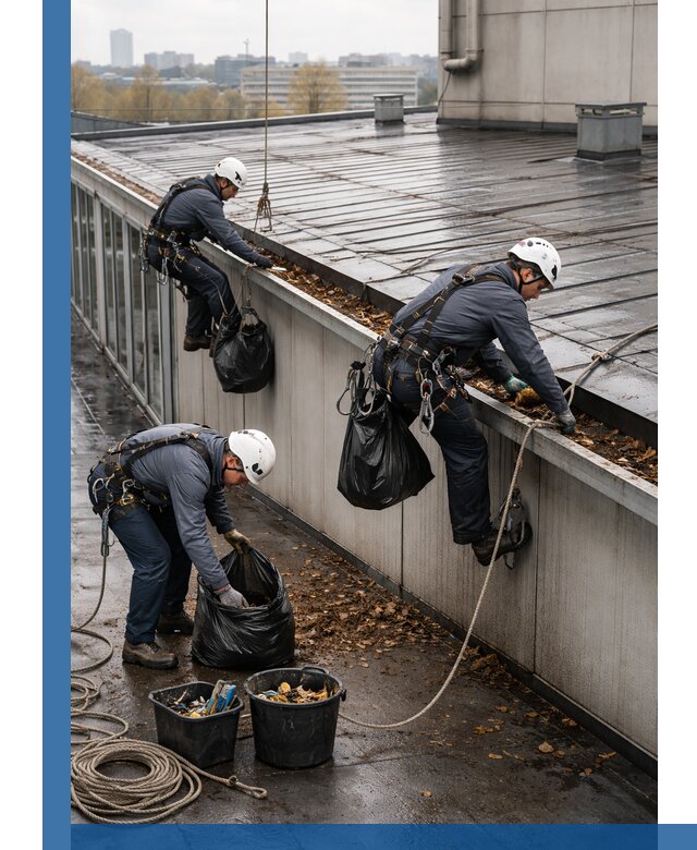 Очистка кровли по периметру в Лянторе силами промышленных альпинистов