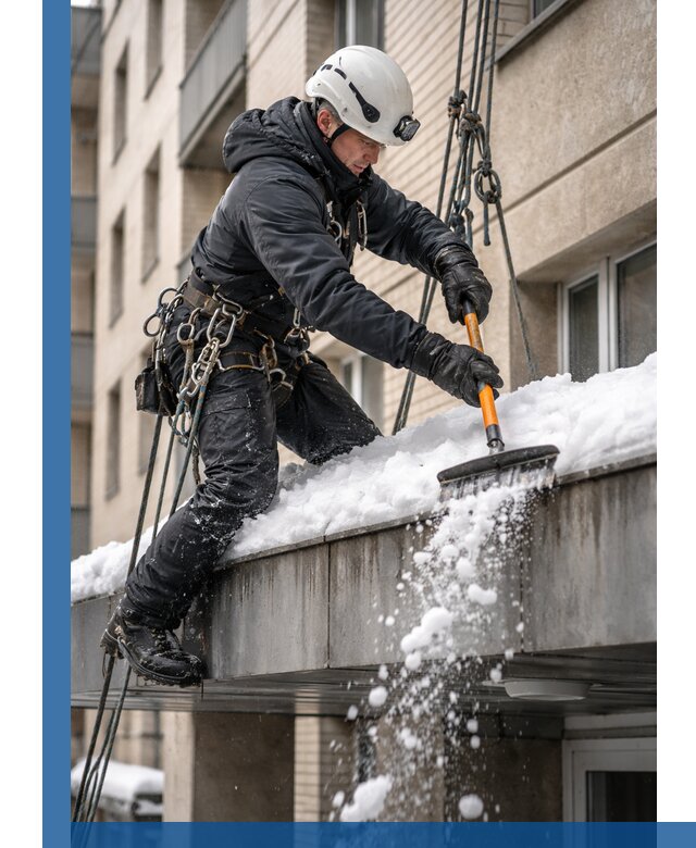 Очистка козырьков от снега в Лянторе круглогодично безопасно