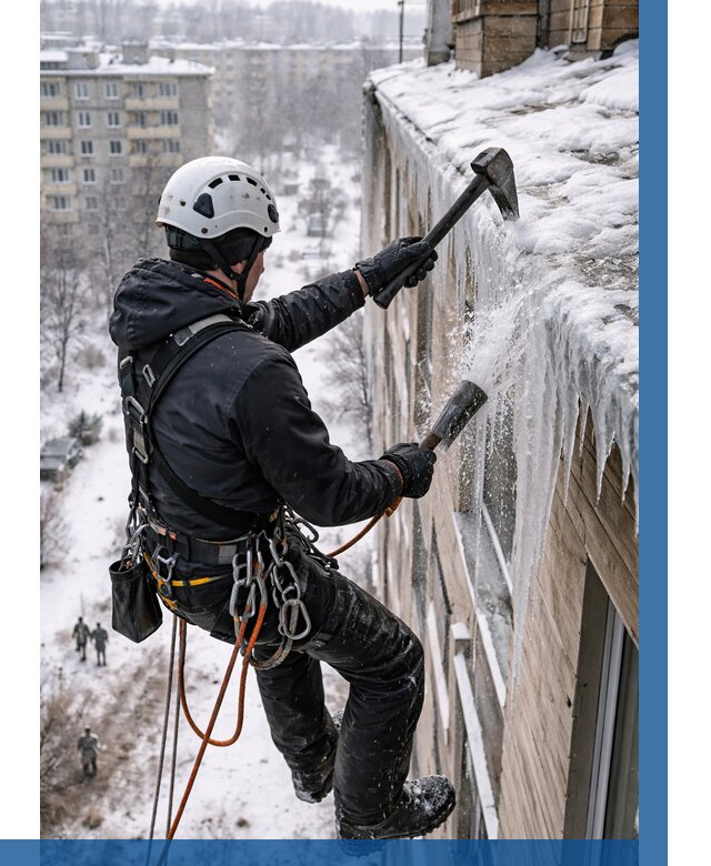 Сбивание сосулек с крыши в Лянторе по цене от 4607 р. | ВЫСОТНИК-Лнт