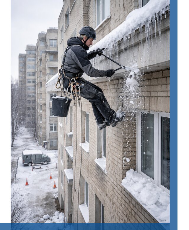 Удаление наледи с карнизов в Лянторе от 358 р. | ВЫСОТНИК-Лнт