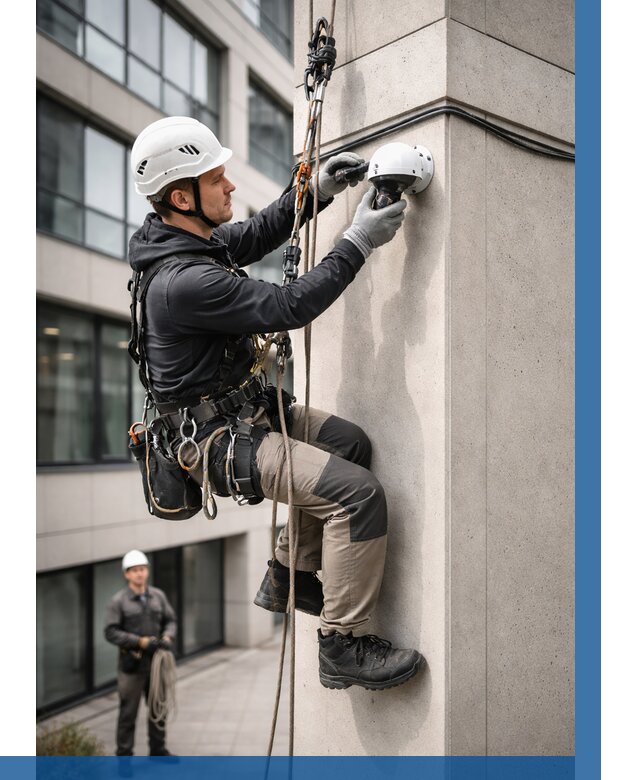 Монтаж камер видеонаблюдения на фасаде в Лянторе от 8701 р.-ВЫСОТНИК-Лнт