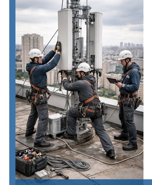 Монтаж антенн связи на крыше в Лянторе с вводом в эксплуатацию