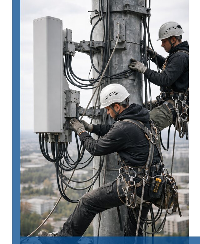 Монтаж оборудования связи на мачте в Лянторе с пусконаладкой