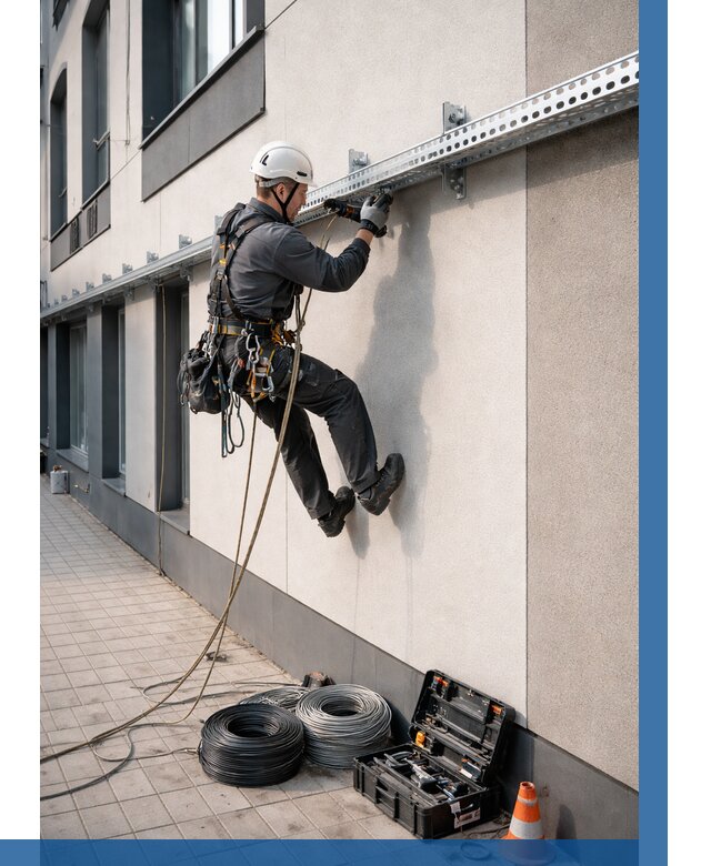 Монтаж кабельных лотков на фасаде в Лянторе от 1228 р. | ВЫСОТНИК-Лнт