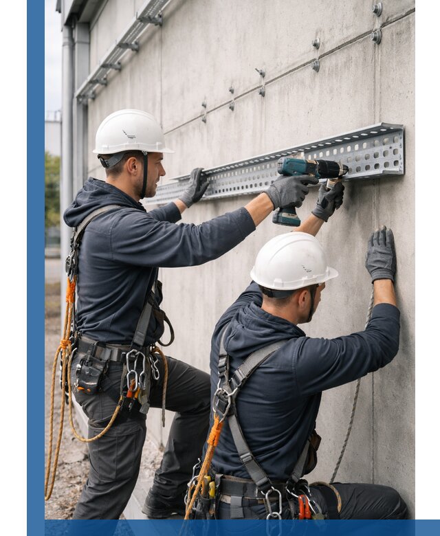 Монтаж кабельных лотков на фасаде зданий в Лянторе с гарантией