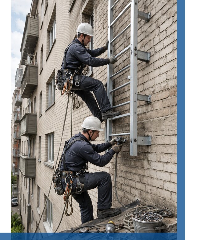 Монтаж пожарной лестницы в Лянторе от 25593 р заказать у ВЫСОТНИК-Лнт