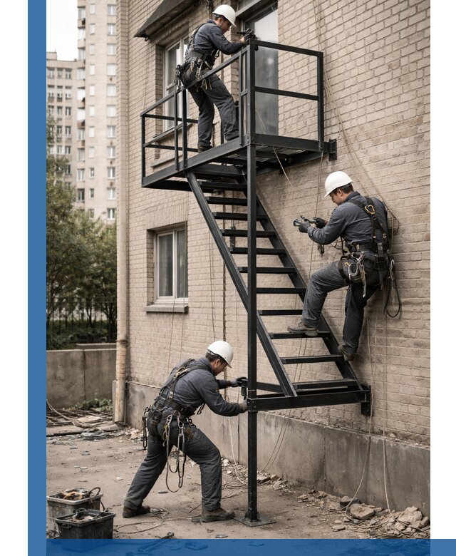 Монтаж пожарной лестницы в Лянторе, установка и крепление