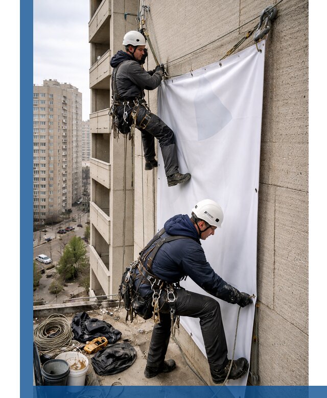 Профессиональный монтаж баннеров на фасаде в Лянторе