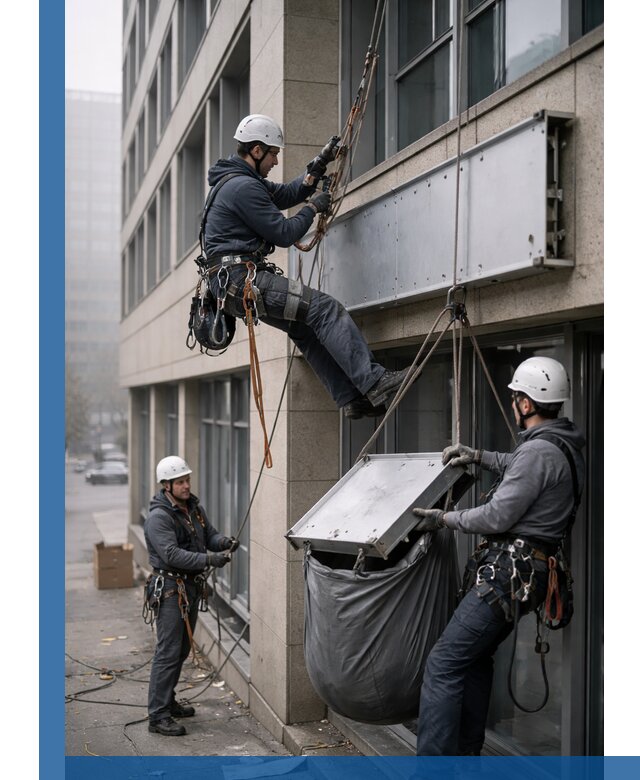 Демонтаж рекламной вывески с высотными работами в Лянторе