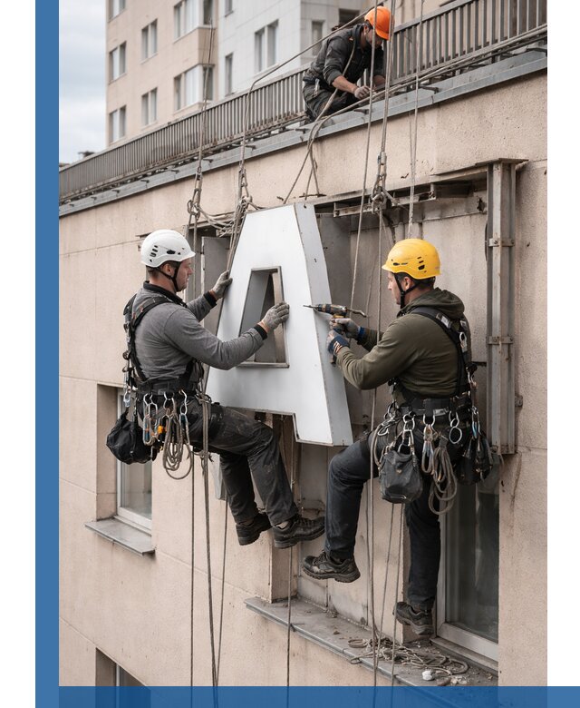 Ремонт и восстановление наружных вывесок на высоте в Лянторе