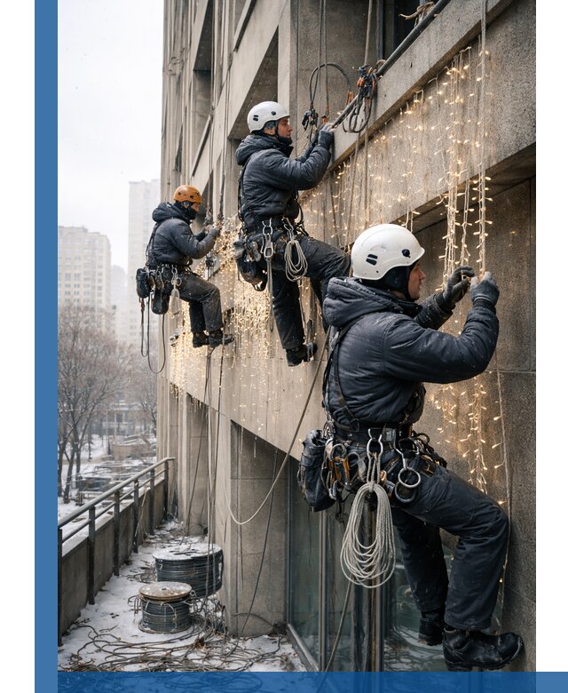 Монтаж новогодней иллюминации и украшение фасадов в Лянторе