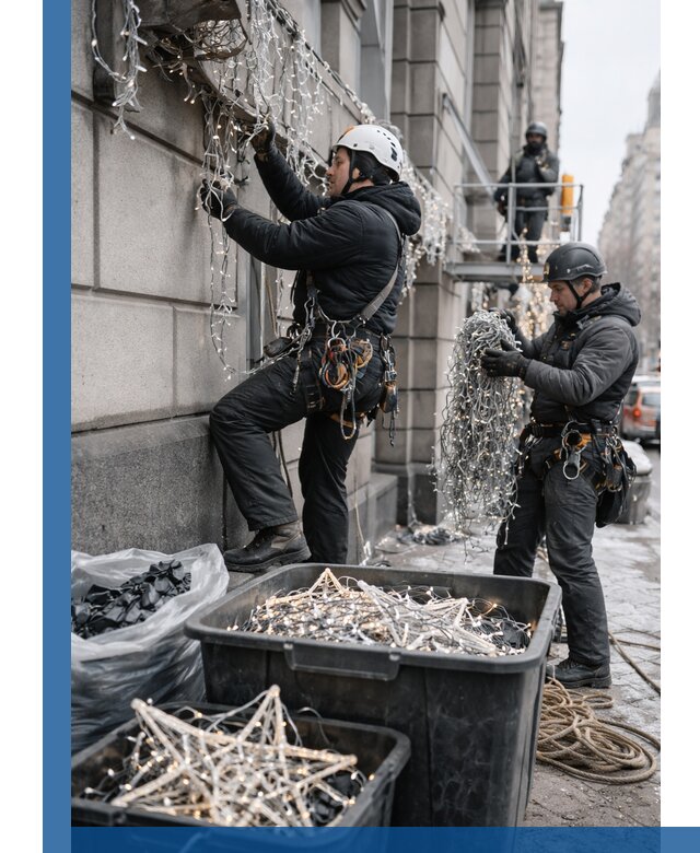 Демонтаж новогоднего оформления и гирлянд в Лянторе