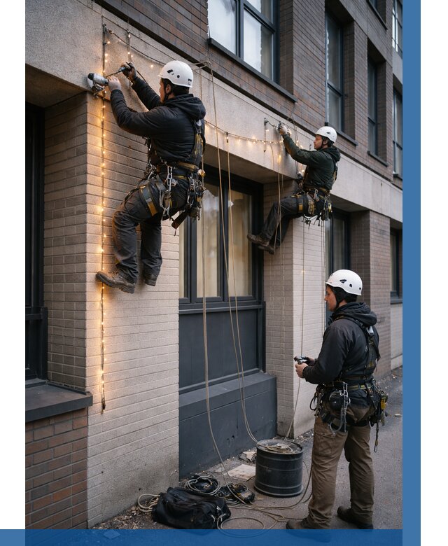 Монтаж гирлянд на фасаде в Лянторе от 3583 р. | ВЫСОТНИК-Лнт