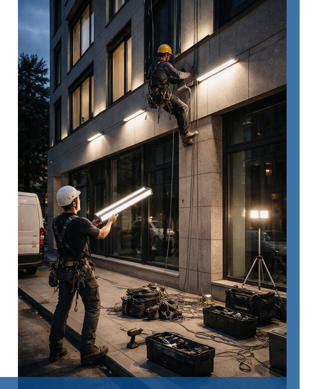 Монтаж архитектурной подсветки здания в Лянторе от 2559 р.|ВЫСОТНИК-Лнт