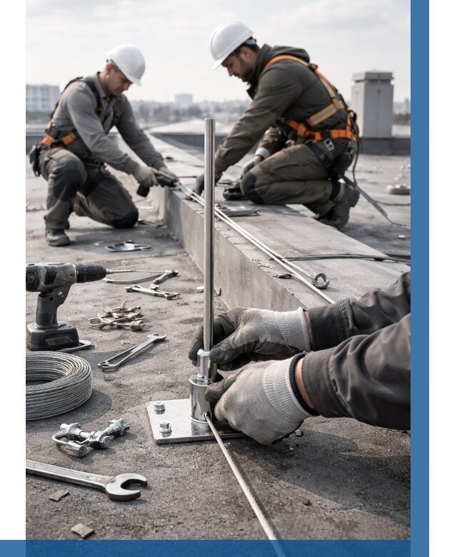 Монтаж молниезащиты на кровле в Лянторе цена от 25593 р. | ВЫСОТНИК-Лнт