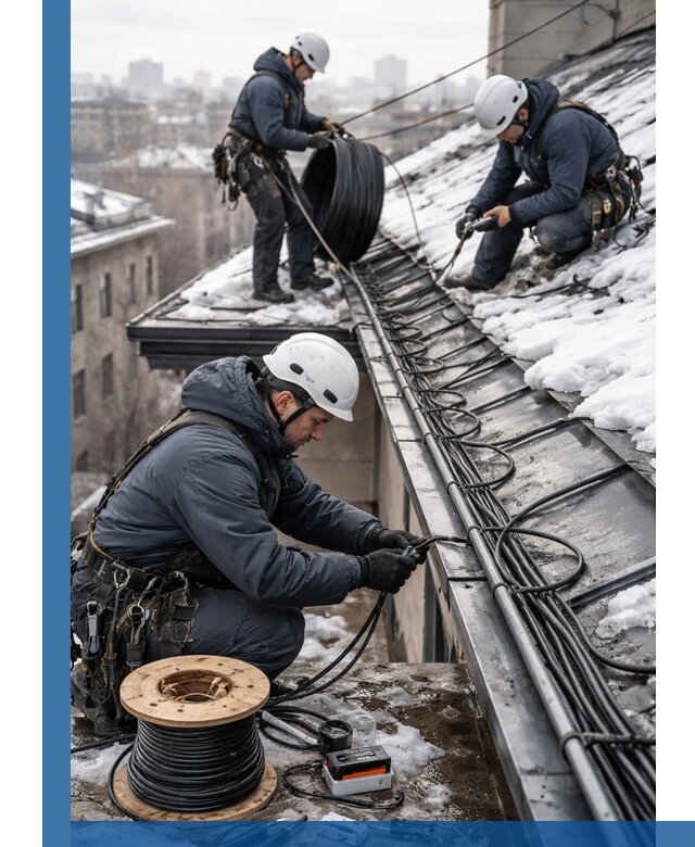 Монтаж греющего кабеля на кровле в Лянторе под ключ