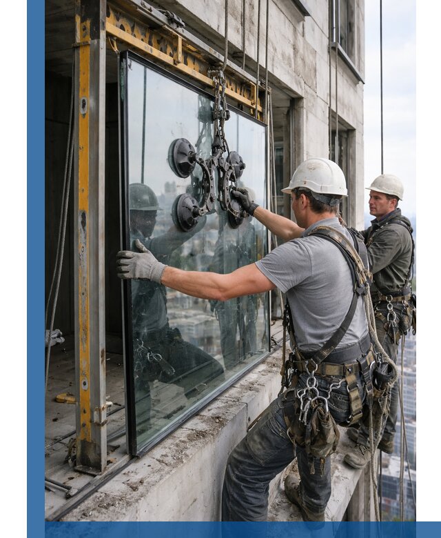 Монтаж стеклопакетов на высоте в Лянторе с промышленным альпинизмом