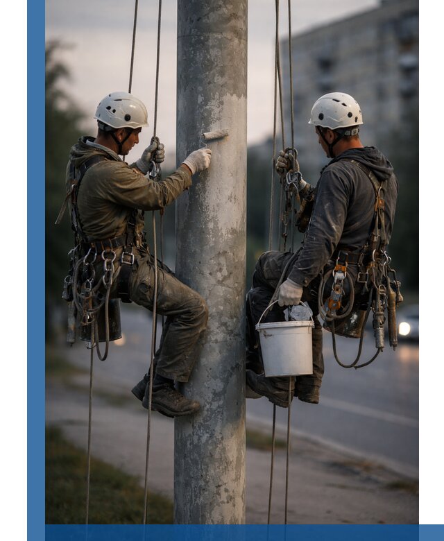 Покраска опор освещения и антикоррозийная защита в Лянторе