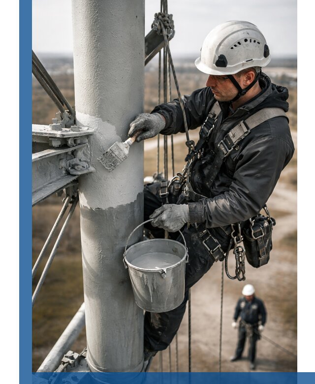 Покраска мачт связи в Лянторе промышленными альпинистами