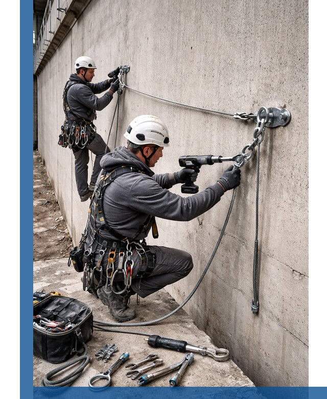 Монтаж анкерных линий высотной безопасности в Лянторе